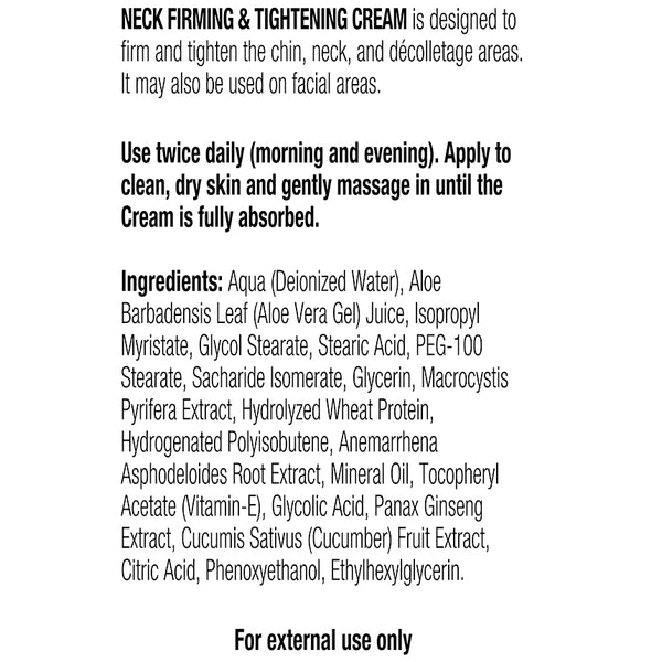 Baker's Best Neck Firming and Tightening Cream Ingredients and Directions