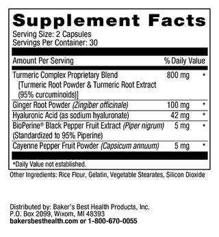 Baker's Best Turmeric Triple Gold Supplement Facts