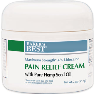 Baker's Best Maximum Strength Pain Relief Cream with Lidocaine and 100% Pure Hemp Seed Oil